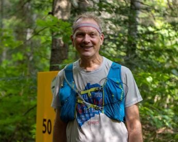 Greg Newby racing in the Haliburton 100 trail race