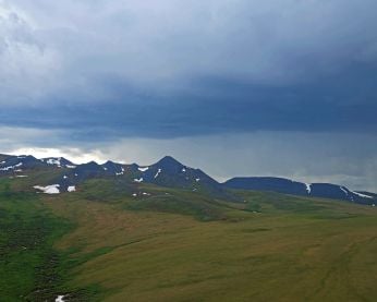Lightning visible from a helicopter patrol in Northern Yukon.