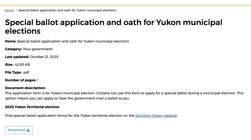 Screen shot of a document download template on Yukon.ca.