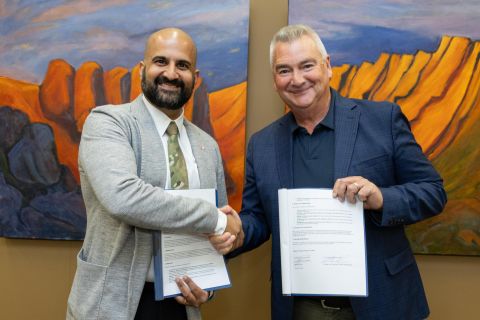 Arctic Training Centre founder Arj Grewal and Premier Mike Pemberton signed a Memorandum of Understanding between the Yukon government and the Arctic Training Centre on August 25, 2025.