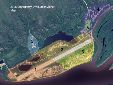 Map of the evacuation zones for Old Crow