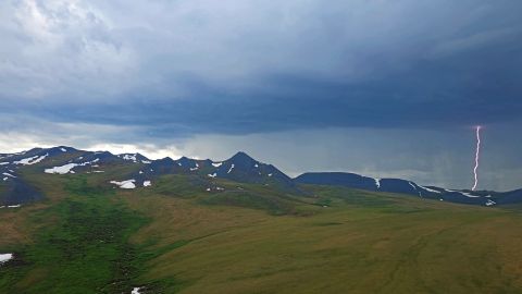 Lightning visible from a helicopter patrol in Northern Yukon.