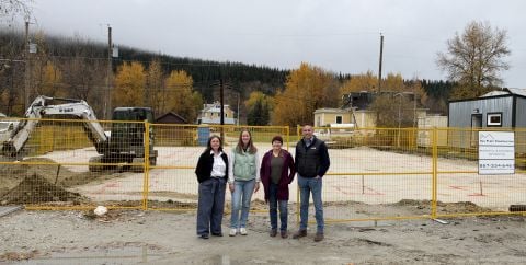 (L to R) Minister Laura Lang, Dawson Society for Children and Families Board Members Alexa Mitchell and Meghan Cameron, Premier Currie Dixon.
