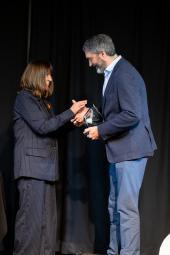 Pat Joe receives the 2022 Indigenous Employees Award of Honour from Premier Sandy Silver. Photo by Mark Kelly