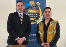 Premier Dixon and Chief Shawn Smith at the KDFN Chief and Council swearing in ceremony