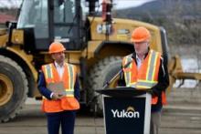 Minister of Highways and Public Works Nils Clarke and Premier Ranj Pillai make announcement about the north Alaska highway.
