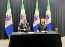 Minister of Community Services Richard Mostyn and Emergency Management Planner Shane Skarnulis