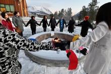 Members of the Yukon Advisory Committee on MMIWG2S+ at Haa Shagóon Hídi, Carcross 