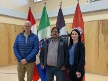 Minister Nils Clarke, Chief Bob Dickson and Minister Jeanie McLean celebrated the Kêtsádań kù announcement with the Burwash Landing community.