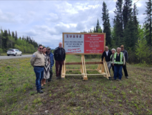 From left to right: Executive Council Members Leslie Meng and Sandy Smarch, a Community Safety Officer, Minister Nils Clarke representing Minister of Justice Tracy-Anne McPhee, Chief Eric Morris, Deputy Chief Alex Oakley, and two Community Safety Officers
