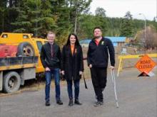 Member of Parliament Brendan Hanley, Deputy Premier Jeanie McLean and Mayor Christopher Irvin celebrate infrastructure investments in Watson Lake.