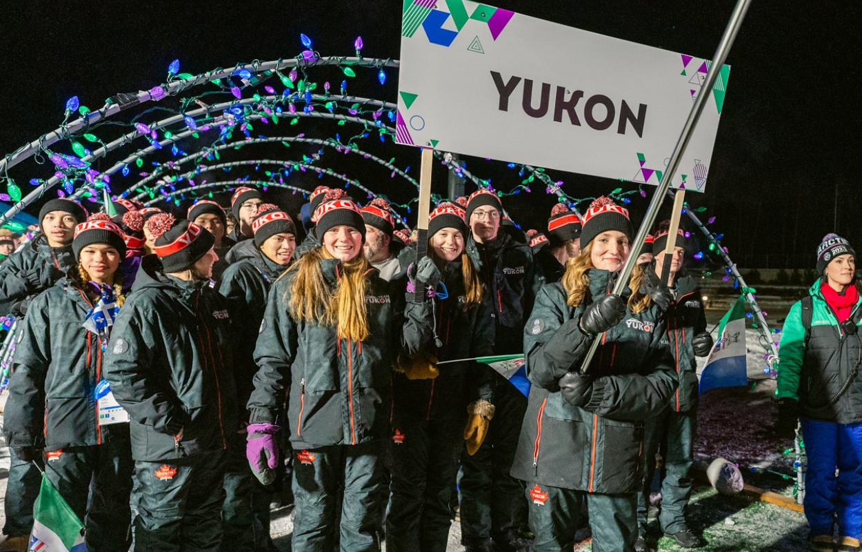 Team Yukon members entering the 2023 opening ceremonies. 
