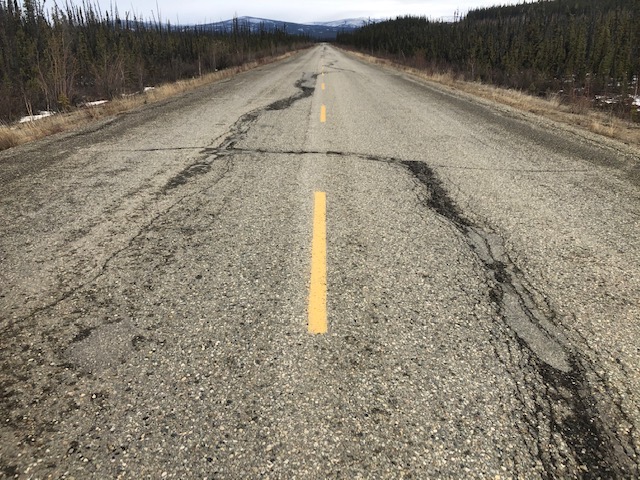 The North Klondike Highway is in the extensive discontinuous permafrost zone.
