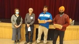 Lyndi Proudfoot and Al Foster,  receiving the award in honour of Agnes Seitz, Paul Robitaille, receiving the award on behalf of Marty and Mary-Ann Knutson, and Gurdeep Pandher. Photo credit: Jenyfer Neumann