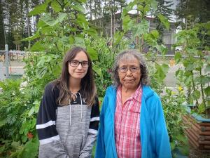 Yukon’s 2021 Council of the Federation Literacy Award winner, Champagne and Aishihik First Nations Elder Vera Brown (pictured, right) works alongside her granddaughter Nikki-Lee (pictured, left) 