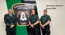 Director of Conservation Officer Services Branch Gordon Hitchcock and conservation officers Adam Henderson and Tynan Thurmer 