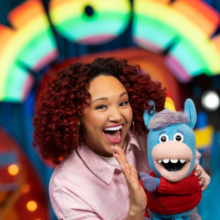 CBC Kids Live hosts Janaye and Gary the Unicorn will be visiting the Whitehorse Public Library on May 10. (Photo courtesy of CBC Kids)