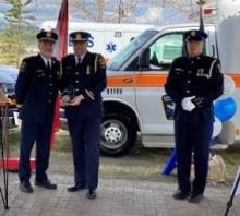 From left to right : Gerard Dinn, Chief of EMS, Ryan Soucy, recipient of he Chief’s award and Jon Trefry, retired from Yukon EMS