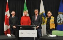 From left: Yukon MP Brendan Hanley, Mayor of Whitehorse Laura Cabbott, Minister Richard Mostyn acting on behalf of Minister for HPW Nils Clarke, Chief of Kwanlin Dün First Nation Sean Smith
