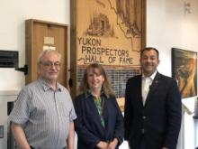 L-R: President of the Yukon Prospectors Association Grant Allan, Executive Director of the Yukon College Centre for Northern Innovation in Mining Shelagh Rowles and Minister of EMR Ranj 