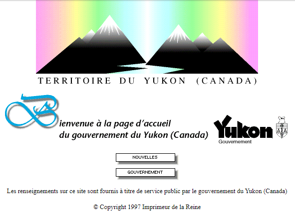 Page d'accueil du gouvernement du Yukon 1997